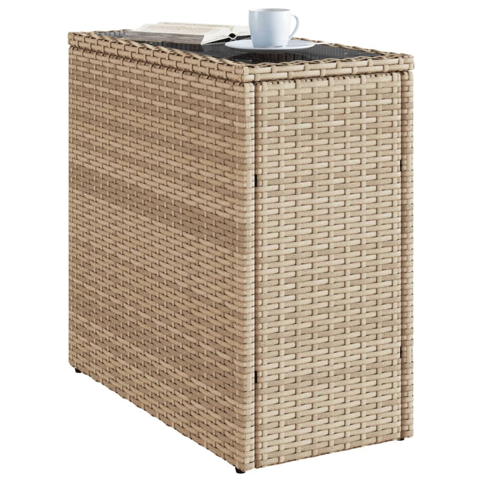 Masă laterală grădină, blat sticlă, bej 58x27,5x55 cm poliratan - WALTI WALTI