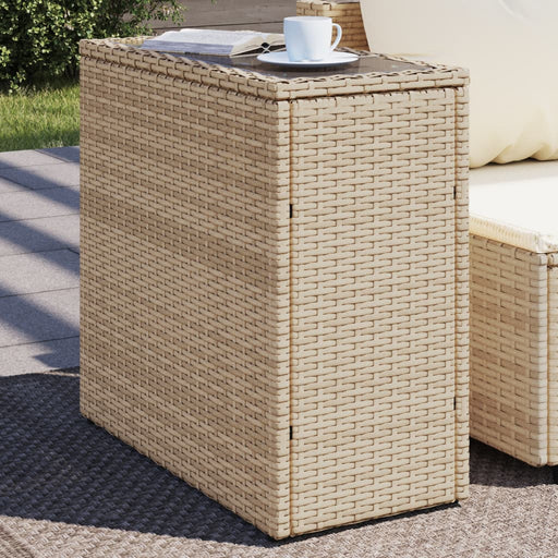 Masă laterală grădină, blat sticlă, bej 58x27,5x55 cm poliratan - WALTI WALTI
