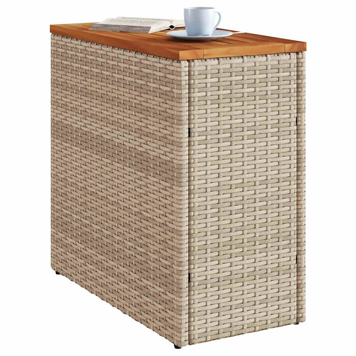 Masă laterală de grădină blat lemn bej 58x27,5x55 cm poliratan - WALTI WALTI