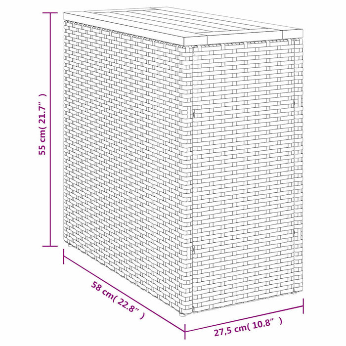 Masă laterală de grădină blat lemn bej 58x27,5x55 cm poliratan - WALTI WALTI