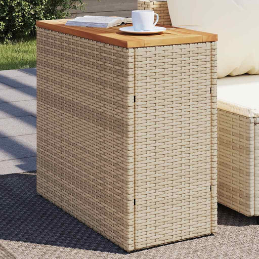 Masă laterală de grădină blat lemn bej 58x27,5x55 cm poliratan - WALTI WALTI