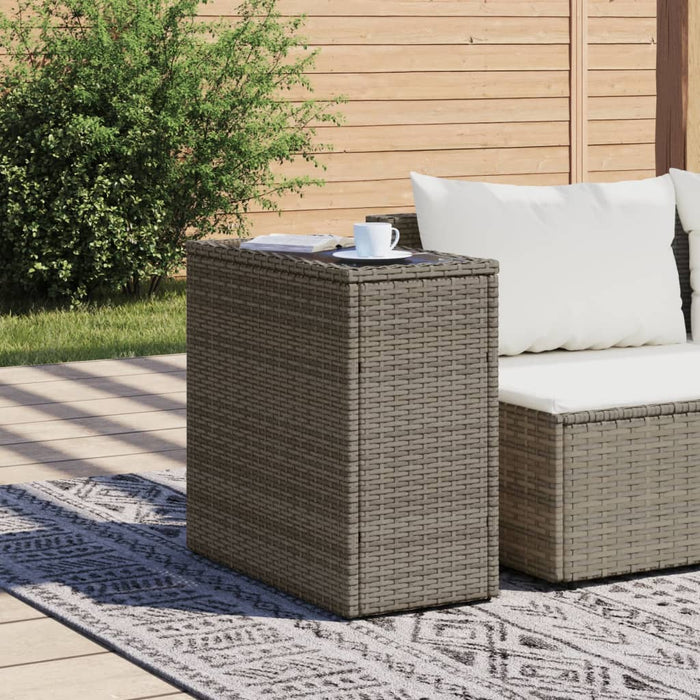 Masă laterală grădină, blat sticlă, gri 58x27,5x55 cm poliratan - WALTI WALTI
