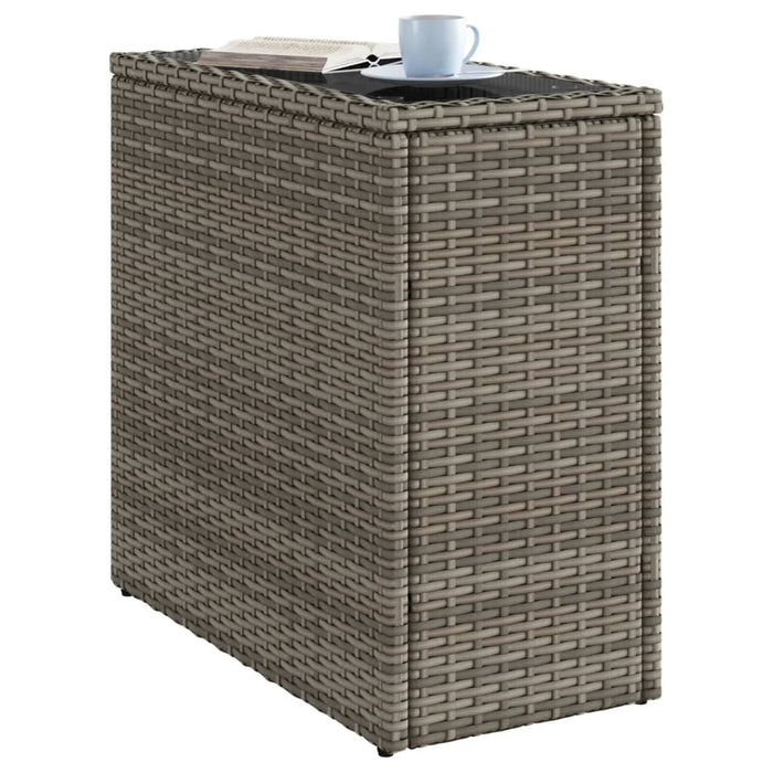 Masă laterală grădină, blat sticlă, gri 58x27,5x55 cm poliratan - WALTI WALTI