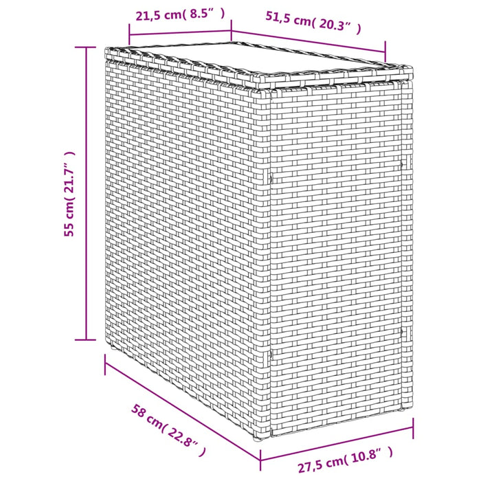 Masă laterală grădină, blat sticlă, gri 58x27,5x55 cm poliratan - WALTI WALTI