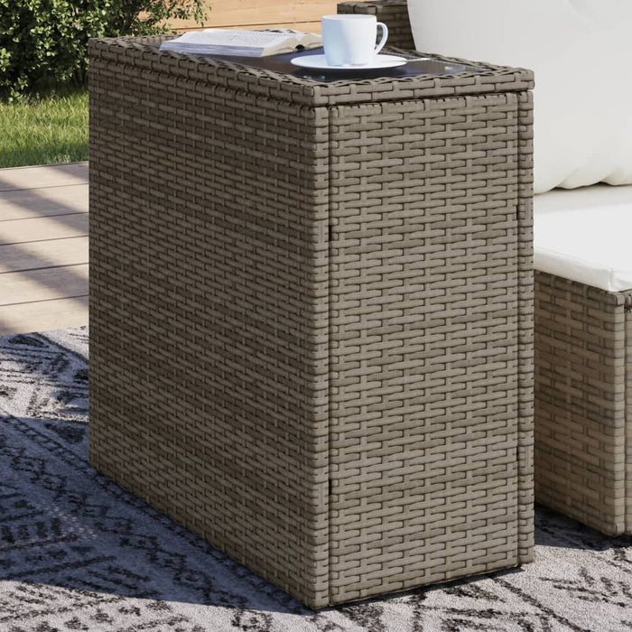 Masă laterală grădină, blat sticlă, gri 58x27,5x55 cm poliratan - WALTI WALTI
