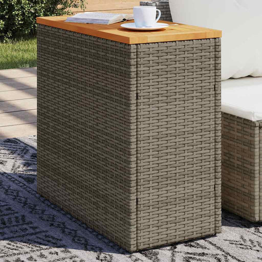 Masă laterală de grădină blat lemn gri 58x27,5x55 cm poliratan - WALTI WALTI