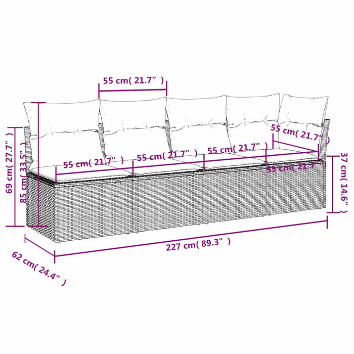 | Canapea de grădină | cu pernă Gri 227 x 62 x 69 cm poliratan WALTI