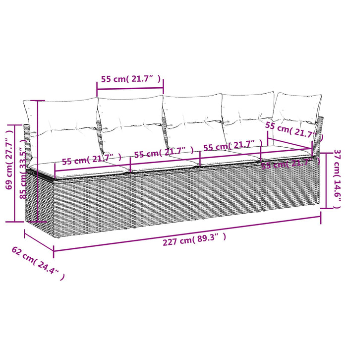 | Canapea de grădină | cu pernă Gri 227 x 62 x 69 cm poliratan WALTI