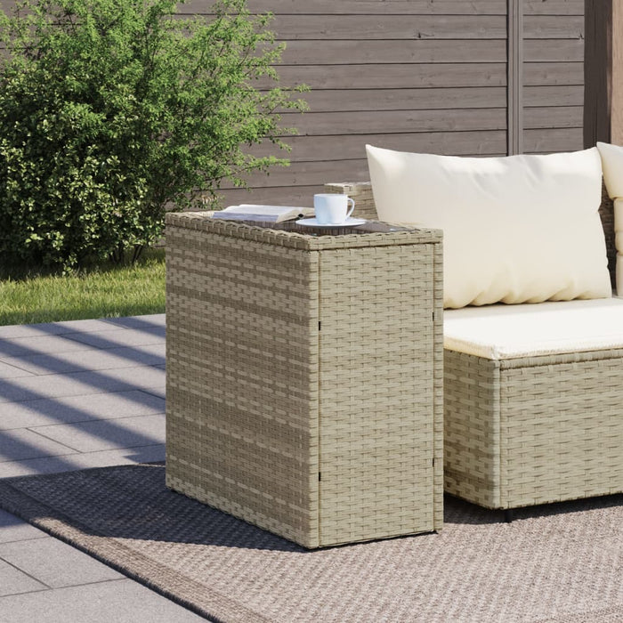 Masă laterală grădină, blat sticlă, gri 58x27,5x55 cm poliratan - WALTI WALTI
