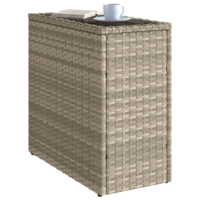 Masă laterală grădină, blat sticlă, gri 58x27,5x55 cm poliratan - WALTI WALTI