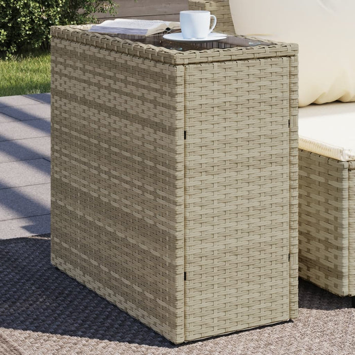 Masă laterală grădină, blat sticlă, gri 58x27,5x55 cm poliratan - WALTI WALTI