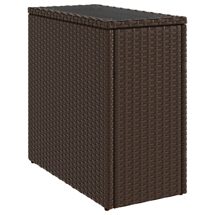 Masă laterală grădină, blat sticlă, maro 58x27,5x55cm poliratan - WALTI WALTI