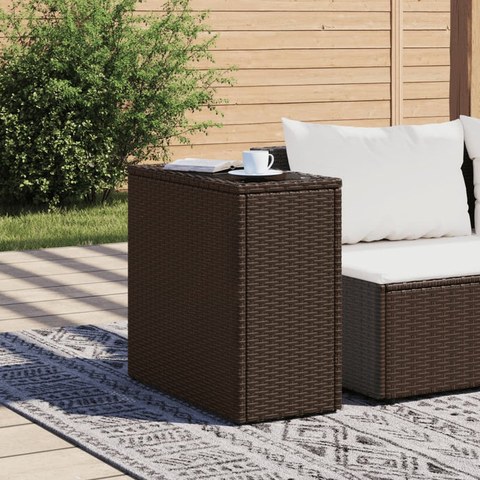 Masă laterală grădină, blat sticlă, maro 58x27,5x55cm poliratan - WALTI WALTI