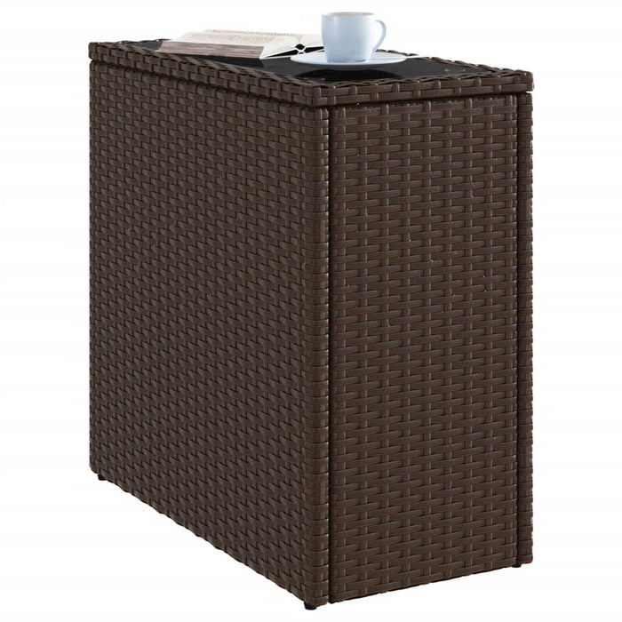 Masă laterală grădină, blat sticlă, maro 58x27,5x55cm poliratan - WALTI WALTI