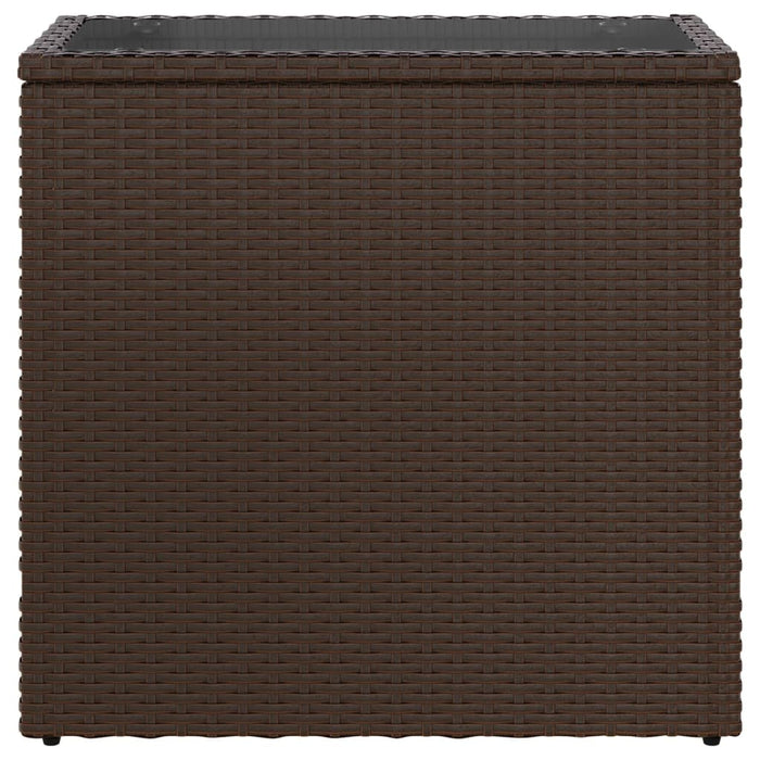 Masă laterală grădină, blat sticlă, maro 58x27,5x55cm poliratan - WALTI WALTI