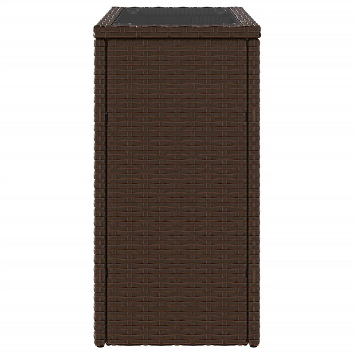Masă laterală grădină, blat sticlă, maro 58x27,5x55cm poliratan - WALTI WALTI