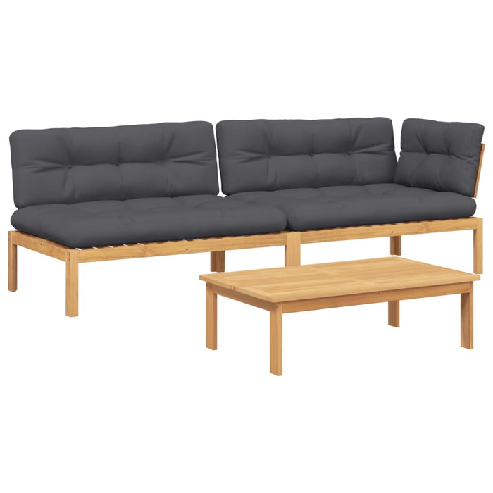 Set canapele grădină cu perne din paleți, 3 piese, lemn acacia WALTI