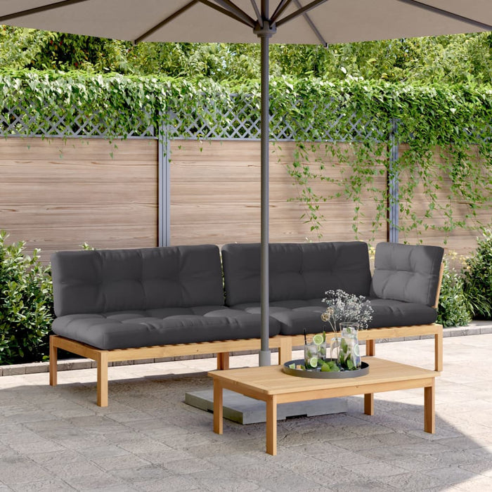 Set canapele grădină cu perne din paleți, 3 piese, lemn acacia WALTI