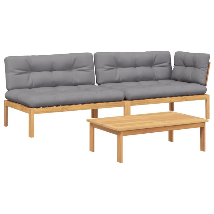 Set canapele grădină cu perne din paleți, 3 piese, lemn acacia WALTI