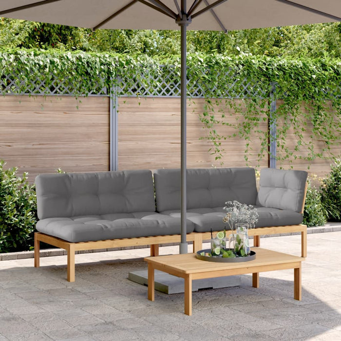 Set canapele grădină cu perne din paleți, 3 piese, lemn acacia WALTI