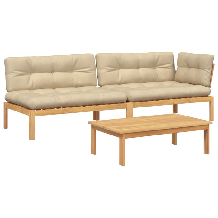 Set canapele grădină cu perne din paleți, 3 piese, lemn acacia WALTI