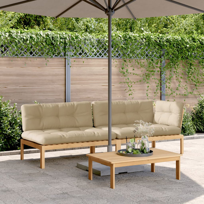 Set canapele grădină cu perne din paleți, 3 piese, lemn acacia WALTI