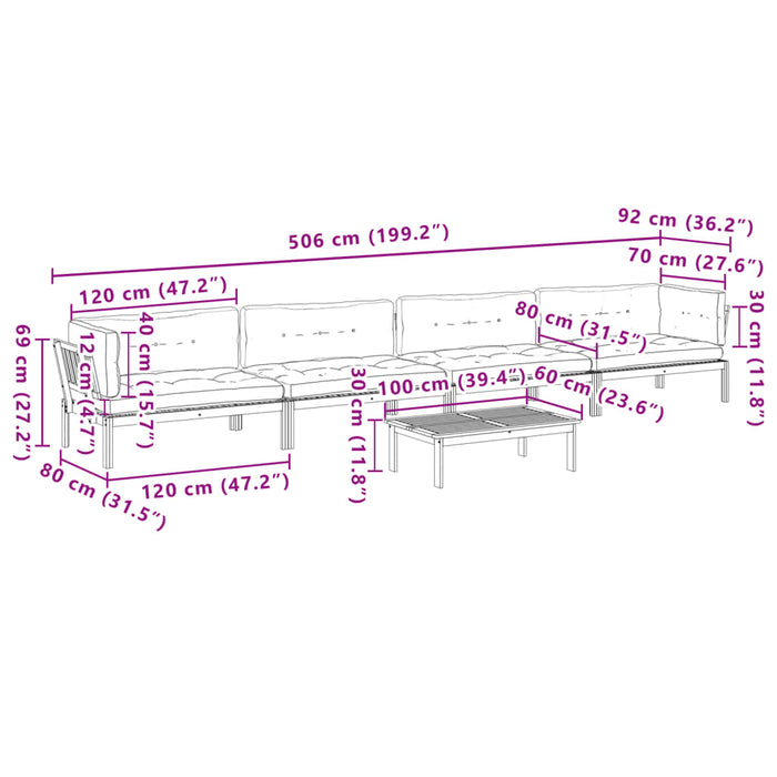 Set canapele de grădină cu perne din paleți 5 piese lemn acacia WALTI