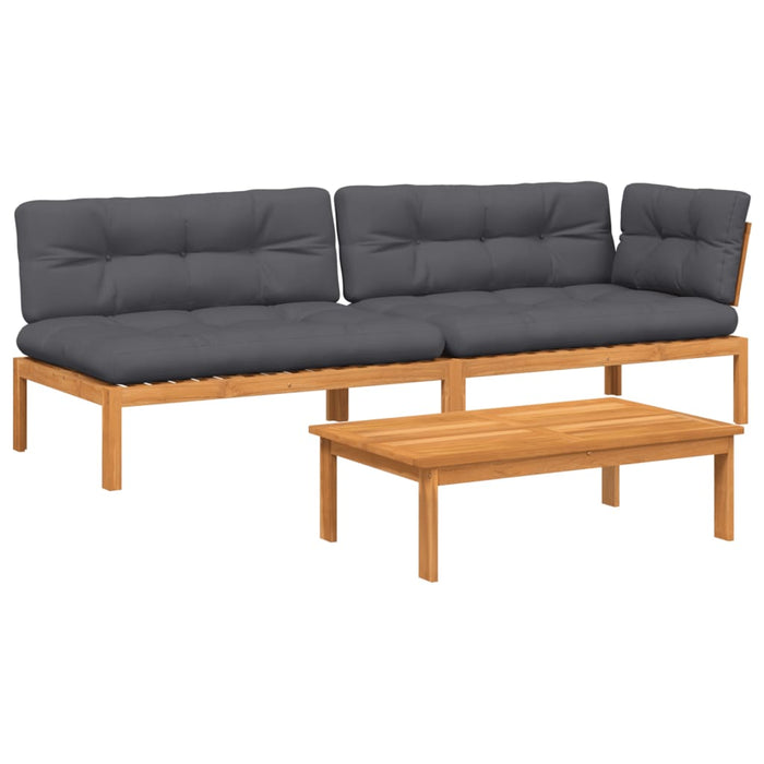 Set canapele grădină cu perne din paleți, 3 piese, lemn acacia WALTI
