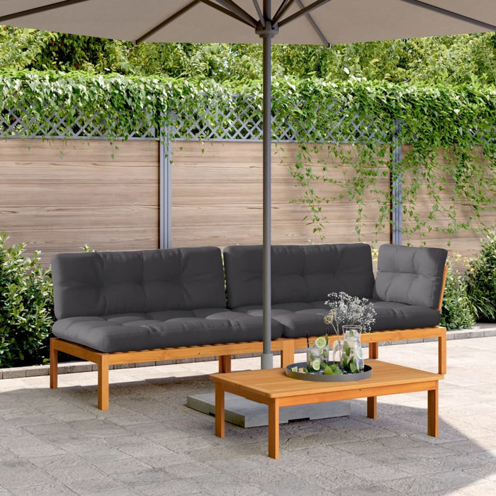 Set canapele grădină cu perne din paleți, 3 piese, lemn acacia WALTI