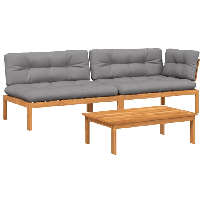Set canapele grădină cu perne din paleți, 3 piese, lemn acacia WALTI