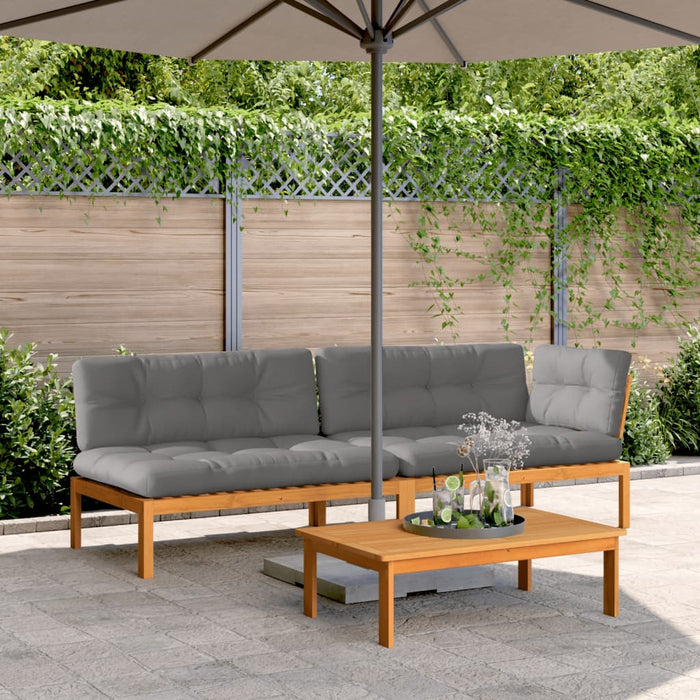 Set canapele grădină cu perne din paleți, 3 piese, lemn acacia WALTI