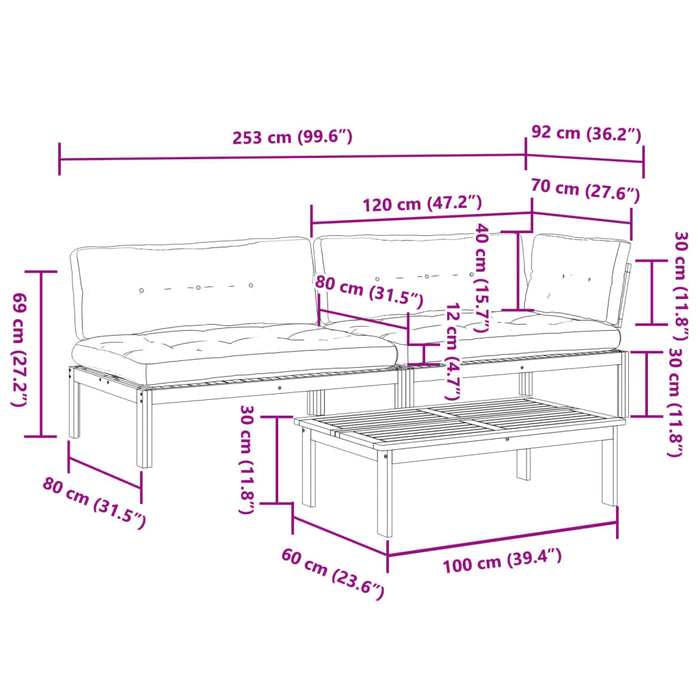 Set canapele grădină cu perne din paleți, 3 piese, lemn acacia - WALTI WALTI