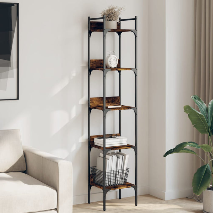 Bibliotecă 5 niveluri stejar afumat 35x30x174 cm lemn prelucrat WALTI