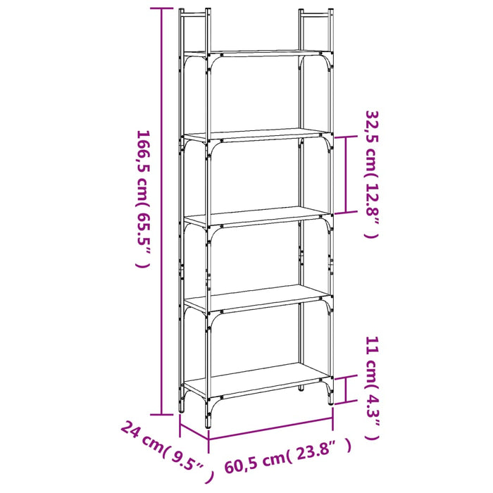 Bibliotecă 5 niveluri, stejar sonoma, 60,5x24x166,5 cm WALTI