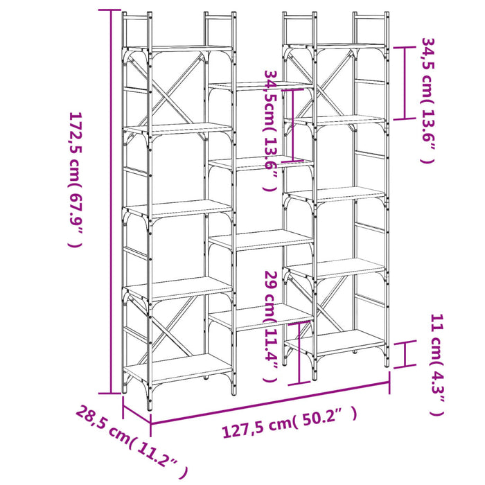 Bibliotecă, stejar maro, 127,5x28,5x172,5 cm, lemn prelucrat - WALTI WALTI