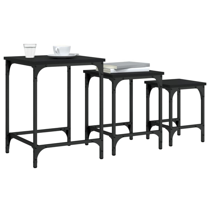 Mese suprapuse de cafea, 3 buc, negru, lemn prelucrat WALTI