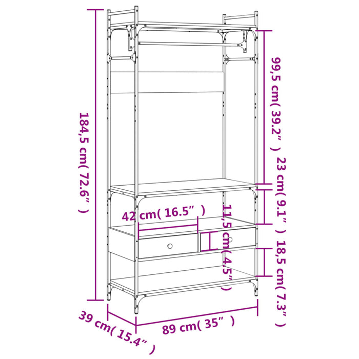 Șifonier cu sertare stejar sonoma 89x39x184,5 cm lemn compozit - WALTI WALTI