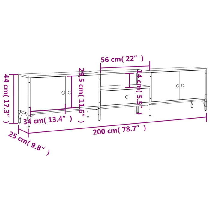 Comodă TV cu sertar, stejar fumuriu 200x25x44 cm lemn prelucrat - WALTI WALTI