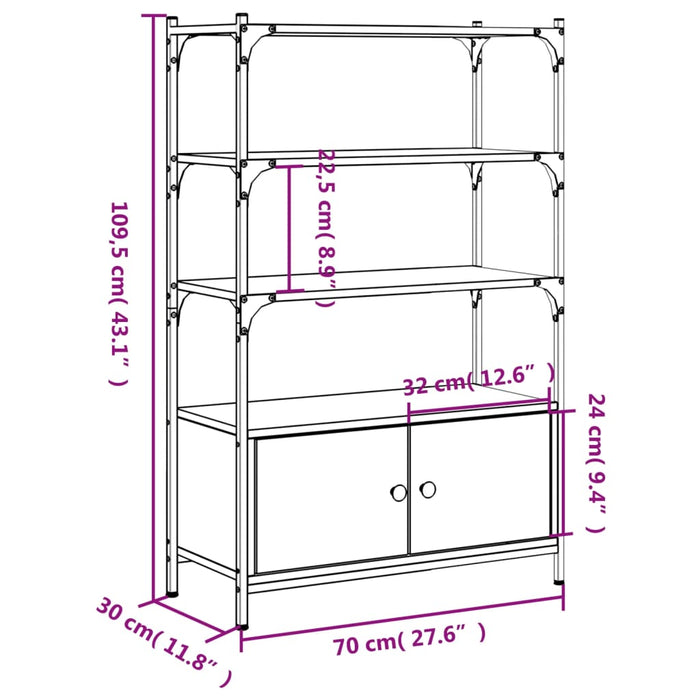 Bibliotecă 3 niveluri, stejar fumuriu, 70x30x109,5 cm, lemn WALTI