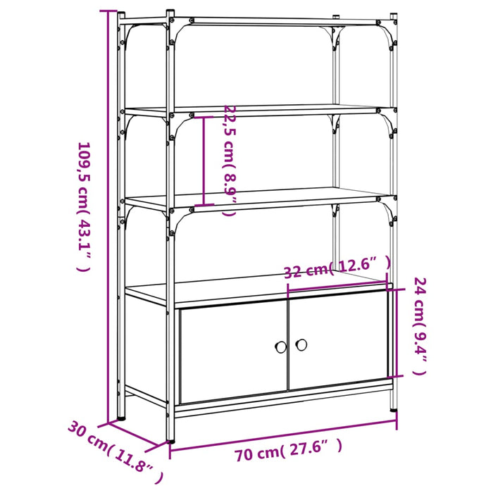 Bibliotecă 3 niveluri gri sonoma 70x30x109,5 cm, lemn prelucrat WALTI