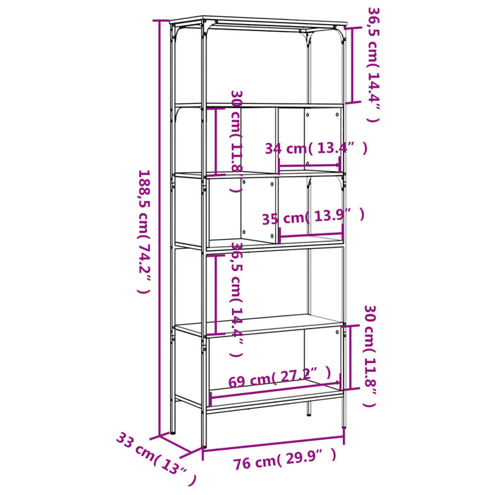 Bibliotecă cu 5 niveluri, stejar sonoma, 76x33x188,5 cm, lemn - WALTI WALTI