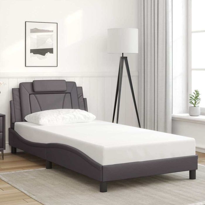 Cadru de pat, Viana, fără saltea, gri, 100x200 cm, piele ecologică WALTI