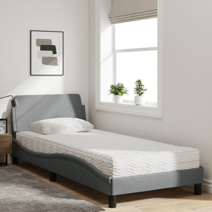 Pat cu saltea, Dover, gri deschis, 80x200 cm, textil WALTI