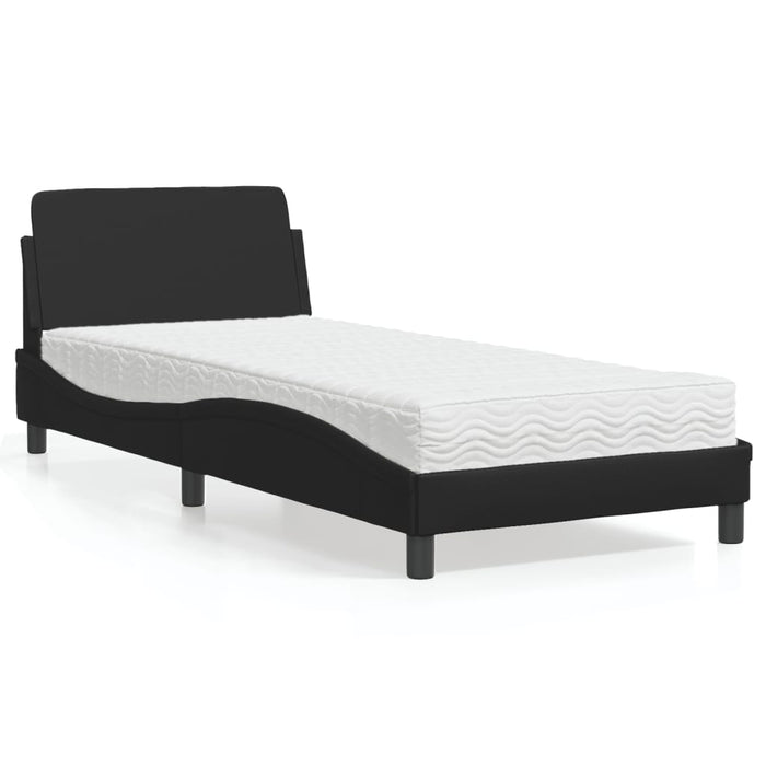 Pat cu saltea, Dover, negru, 80x200 cm, piele ecologică WALTI