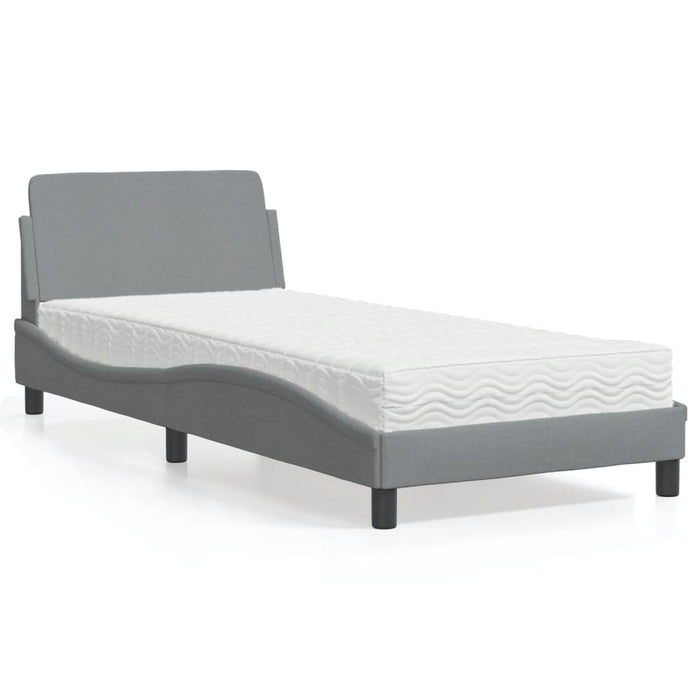 Pat cu saltea, Dover, gri deschis, 90x190 cm, textil WALTI