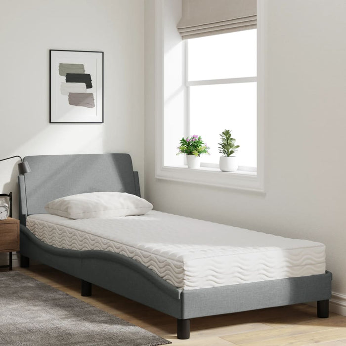 Pat cu saltea, Dover, gri deschis, 90x190 cm, textil WALTI