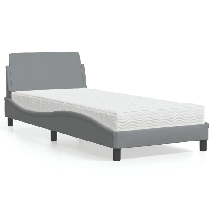 Pat cu saltea, Dover, gri deschis, 90x190 cm, textil WALTI