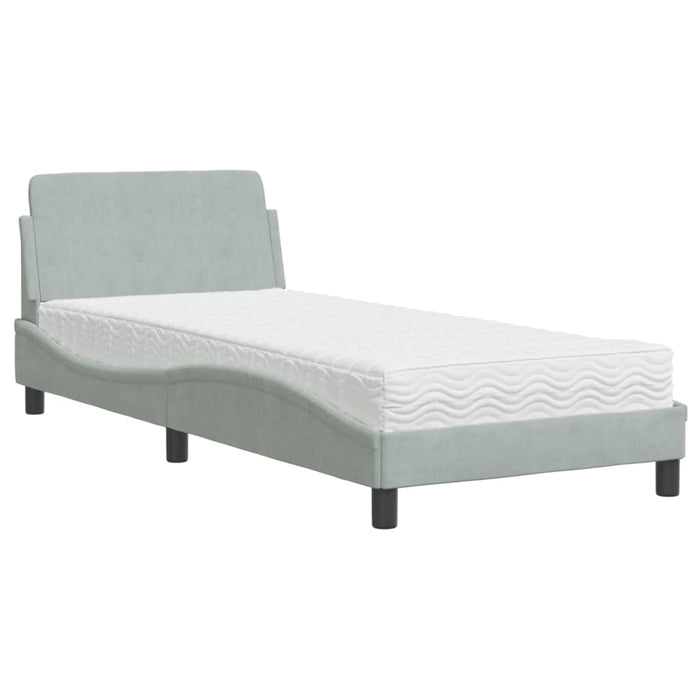 Pat cu saltea, Dover, gri deschis, 90x190 cm, catifea WALTI