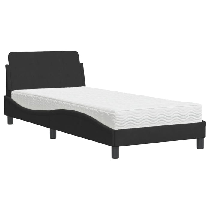Pat cu saltea, Dover, negru, 90x190 cm, catifea WALTI