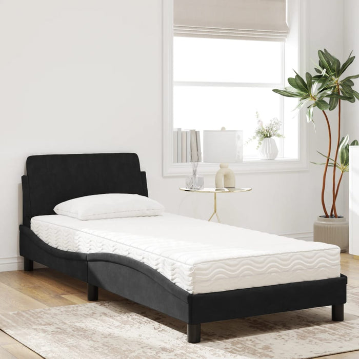 Pat cu saltea, Dover, negru, 90x190 cm, catifea WALTI